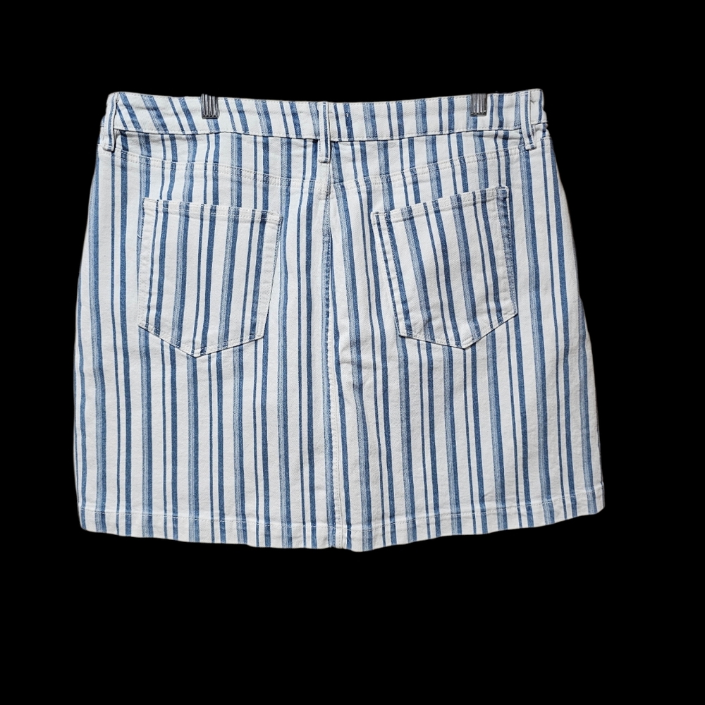 Ann Taylor LOFT Striped Denim Mini Skirt Women’s Size 14 Blue White High Rise - Picture 4 of 5